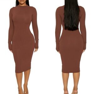 Naked Wardrobe | The NW Long Sleeve Midi Dress | Chocolate